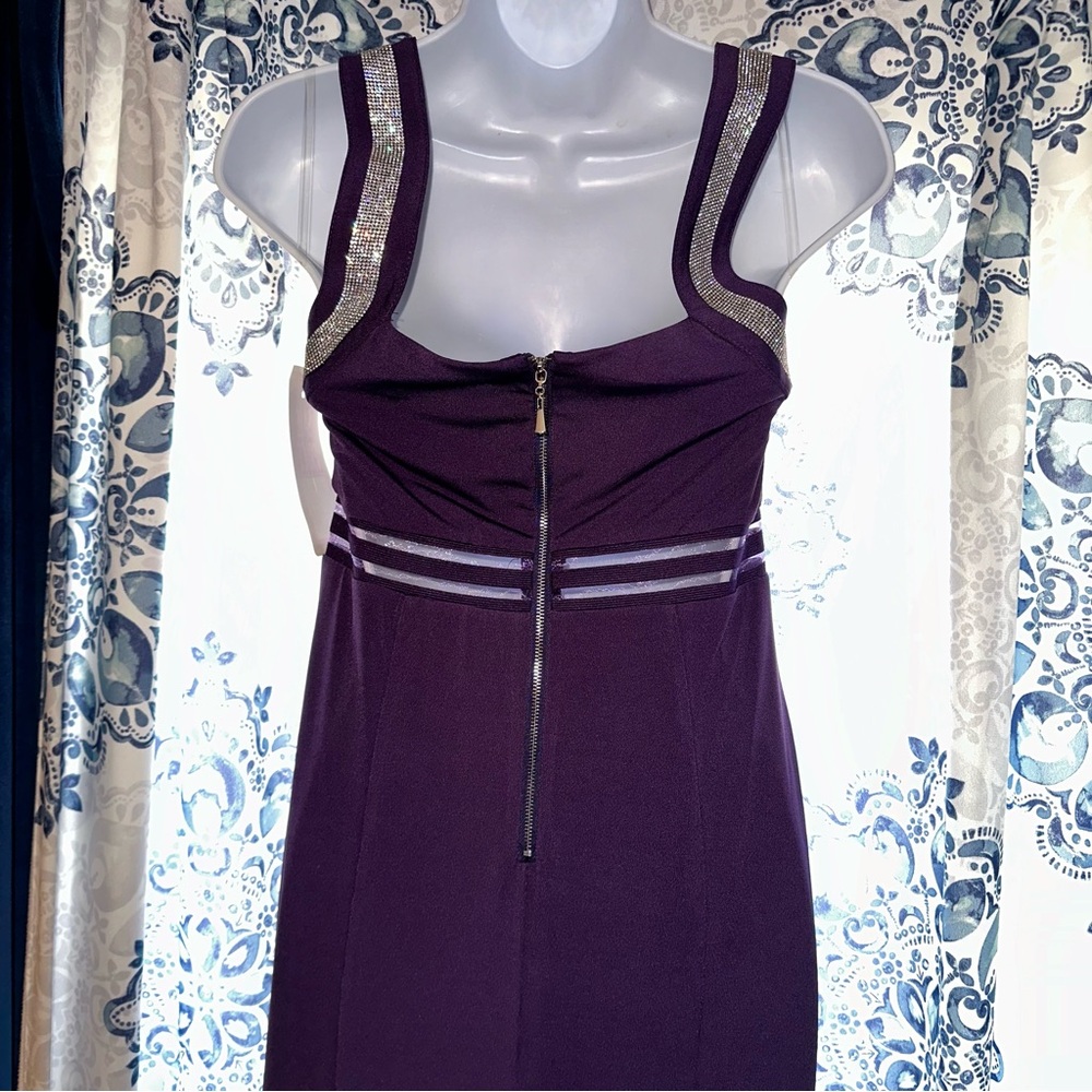 Long formal plum dress with rhinestone accents - Picture 3 of 9